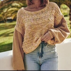 Free People Yellow Cable Knit Cropped Sweater Size S